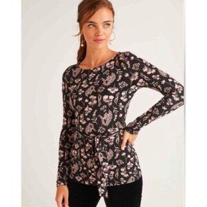 Boden Bernadette 12 14 UK 18 Stretch Jersey Knit Black Botany Tie Top Pink Tunic
